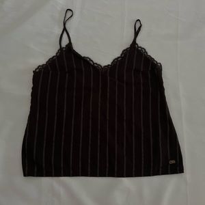 Victoria’s Secret black metallic staghetti lace trim cami tank | SMALL